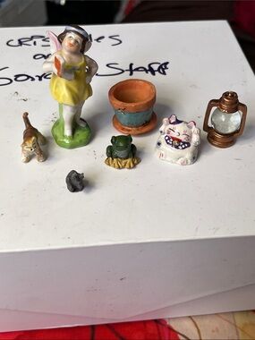 Mini Ceramic Fairy Figurine Set with Yellow Fairy and Assorted Accents